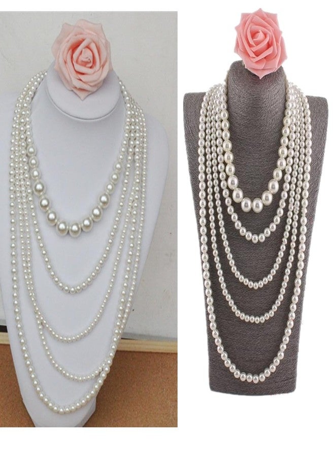 Beetoo Multilayer Strand Long Choker Necklace,Flapper Beads Necklaces for Women, Fashion Imitation Faux Pearls Long Necklace Vintage Costume Jewelry Necklace - Image 4