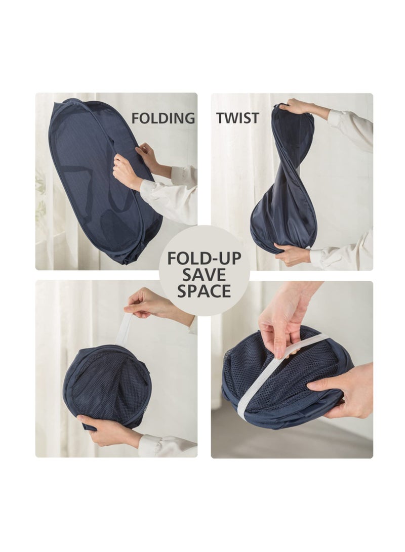 سلة غسيل شبكية، سلة غسيل متينة مع جيب جانبي، سلة قابلة للطي مع تصميم أفقي، سلة غسيل خفيفة الوزن للشحن الملابس في غرفة النوم والحمام وغرفة الغسيل - Image 5