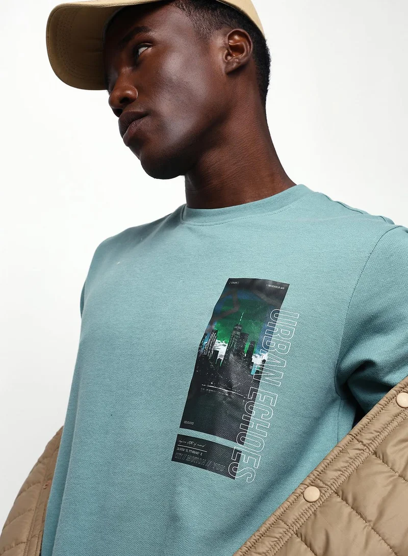 دينيس لينغو تيشيرت قطن مريح رجالي أزرق معدني