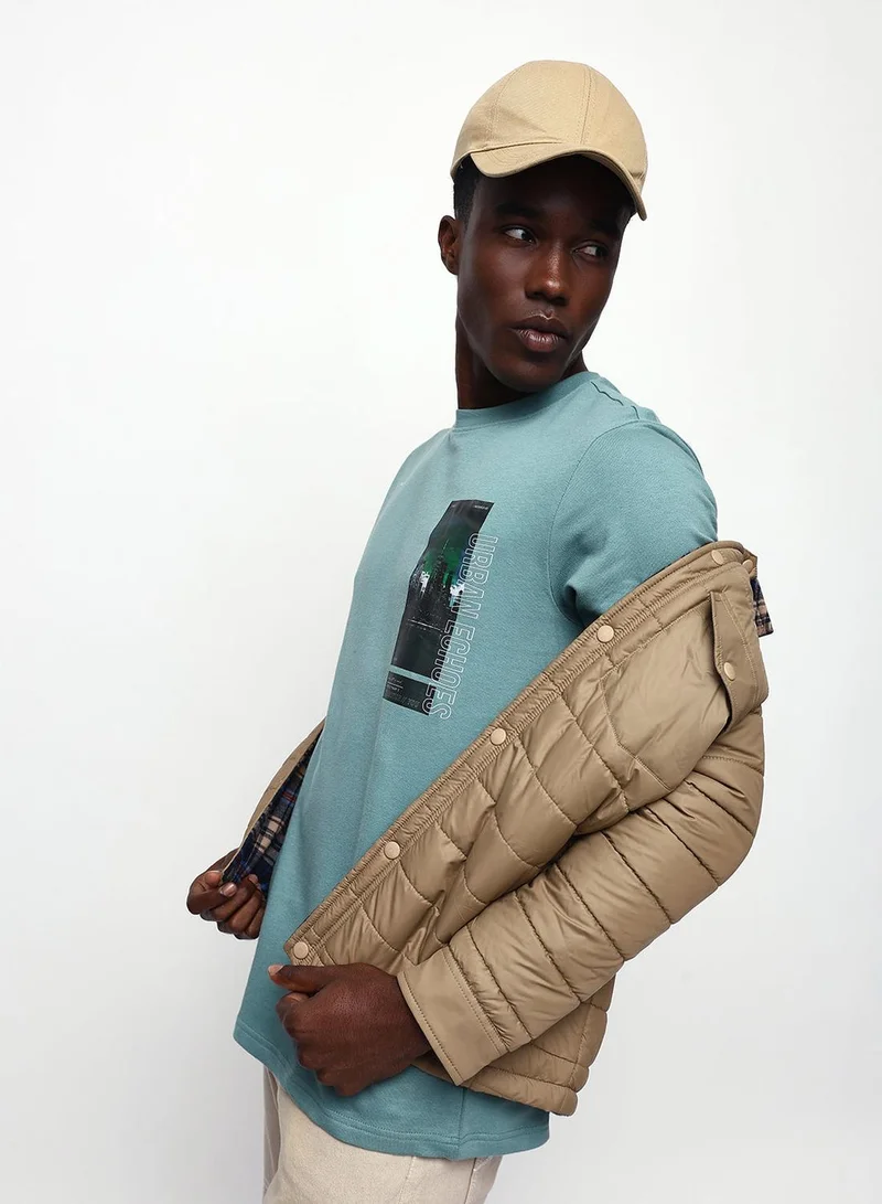 دينيس لينغو تيشيرت قطن مريح رجالي أزرق معدني