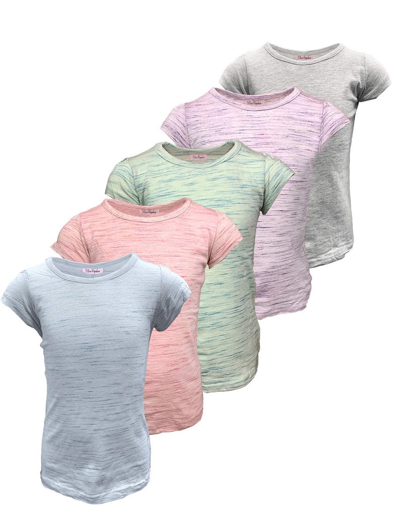MISS POPULAR 5-Pack Girls Space-Dye Marble T-Shirts, Many Colors Sizes 2T-16 (Combo A, 7/8) - Image 4