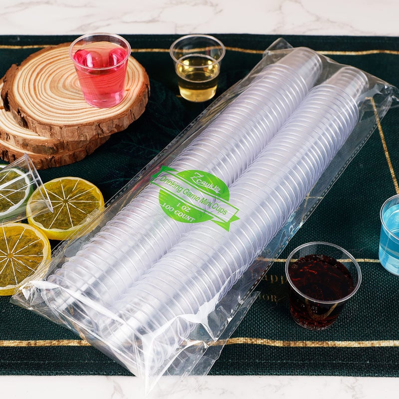 Zcaukya Zcaukya 100 Shot Glasses  1oz Clear Plastic Disposable Hard Cups  Mini Cups Great Container for Sauce  Sample Tasting  Jello Shots  Pudding - Image 3