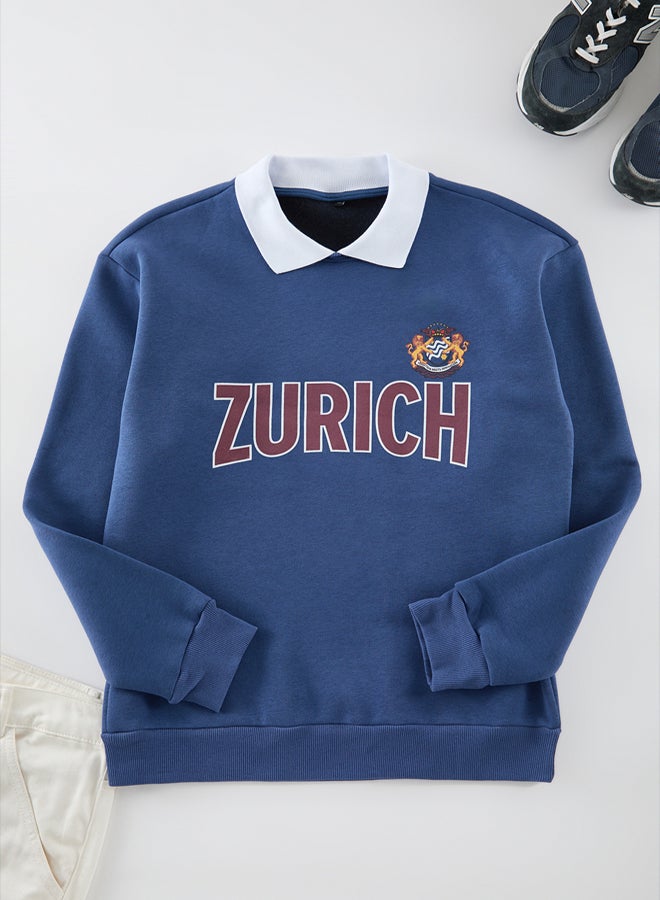 trendyol Premium Indigo Oversize/Wide Cut Shirt Sweatshirt with fleece lining - Image 5