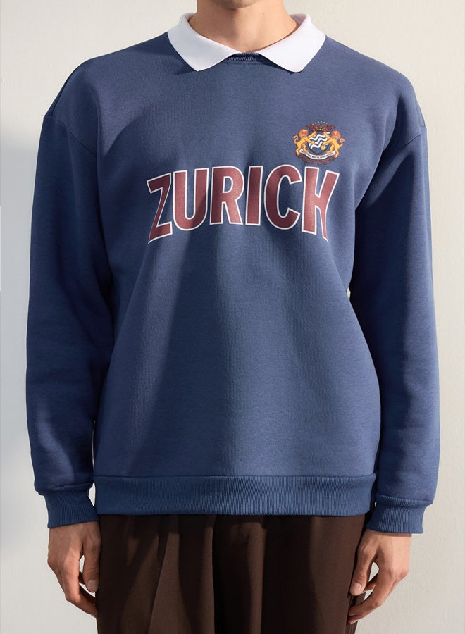 trendyol Premium Indigo Oversize/Wide Cut Shirt Sweatshirt with fleece lining - Image 3