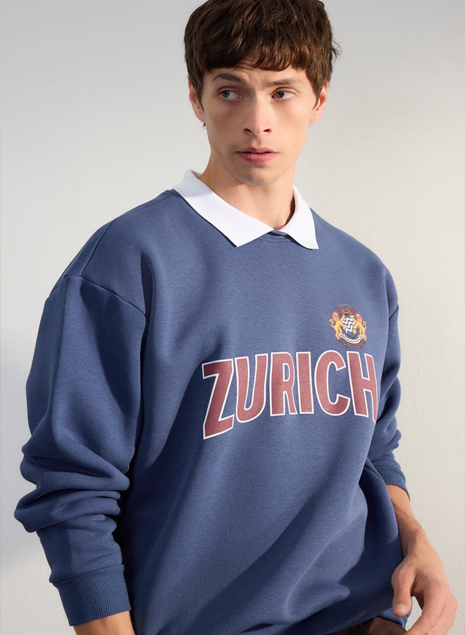 trendyol Premium Indigo Oversize/Wide Cut Shirt Sweatshirt with fleece lining - Image 2