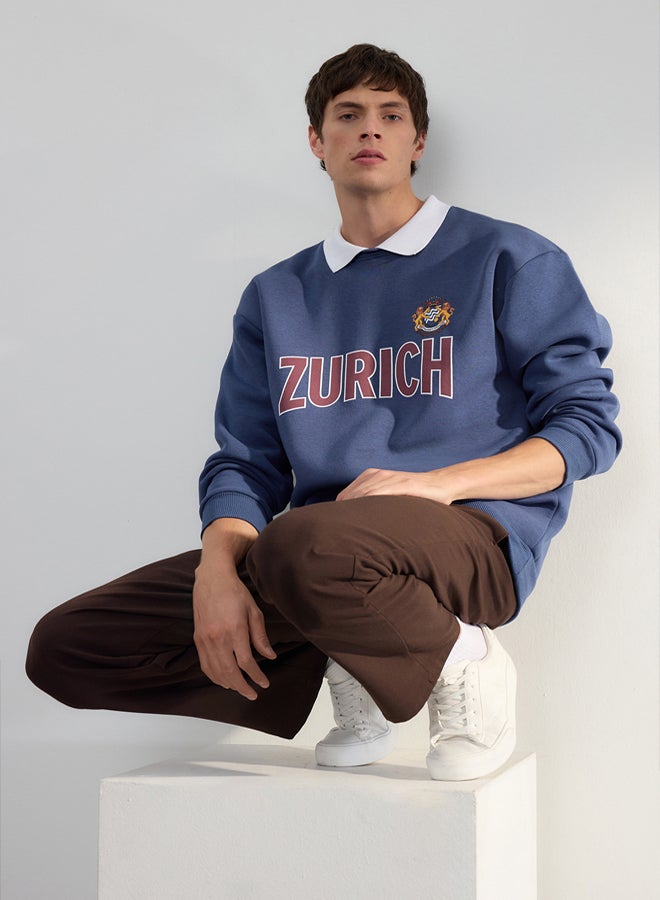 trendyol Premium Indigo Oversize/Wide Cut Shirt Sweatshirt with fleece lining - Image 1