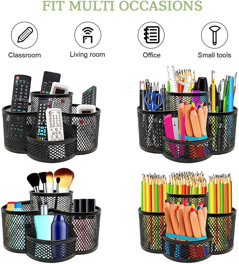Merayo Desktop Organizer Pen Stand For Study Table Stationery Organizer Metal Mesh Pen Holder - Black - Image 2