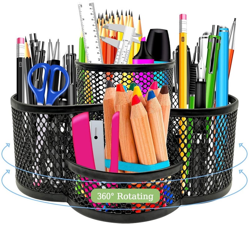 Merayo Desktop Organizer Pen Stand For Study Table Stationery Organizer Metal Mesh Pen Holder - Black - Image 1