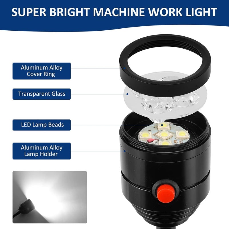 Deeffe Magnetic Work Light, LED Machine Light with Flexible Gooseneck and Magnetic Base, Shop Tool Lamp for Lathe, Work Bench, Sewing Machine, Grill, Industrial Lighting Black - Image 4