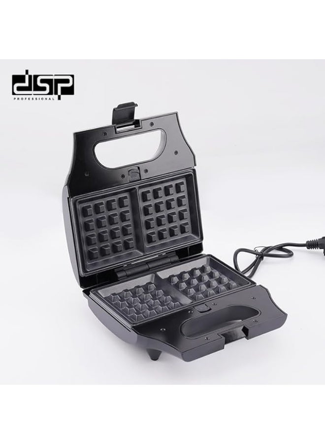 DSP KC1238 6-in-1 Sandwich Maker for Triangle, Striped, Waffle, Nut, Donut, and Candy Shells with Thermostat 800W Black x Silver - Image 2