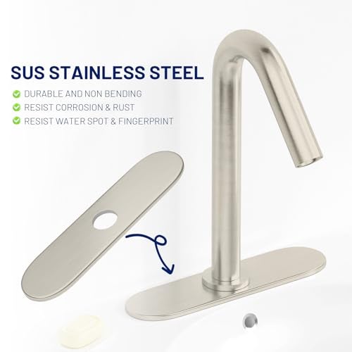 BWE Faucet Cover 10 Inch Deck Plate for 1 or 3 Hole Kitchen or Bathroom Sink Faucet Brushed Nickel Outside Escutcheon Plate Stainless Steel Plate Round Vessel Vanity Base Sink Hole Cover Round - Image 2