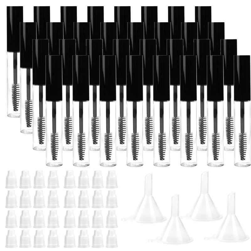 Hedume 32 Pack 10ml Empty Mascara Tube with Eyelash Wand, Eyelash Cream Container Bottle with Rubber Inserts and Funnels for Castor Oil, DIY Cosmetics - Image 1