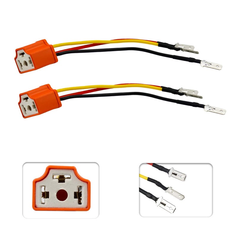 LivTee Ceramic H4 9003 HB2 Scoket 3 Adapter Wiring Harness Sockets Wire For Headlights or Fog Lights, Fix Un-standard H4 Plug Pins