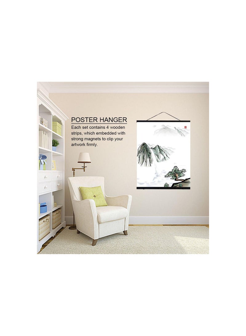GGOOT Wooden Poster Frame,Modern Magnetic Photo Picture Hanger,DIY Picture Scroll Prints Artwork Hanging Kit for Home Decoration Wall Art (Black)(40CM) - Image 2