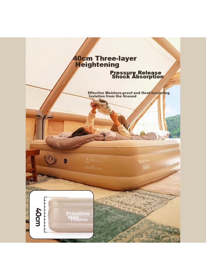 Primitive Man Yuanren Camping Automatic Inflatable Mattress, Outdoor Camping Tent Air Pad, Double Sleeping Mat, Inflatable Bed For Floor Sleeping, Khaki - Image 2