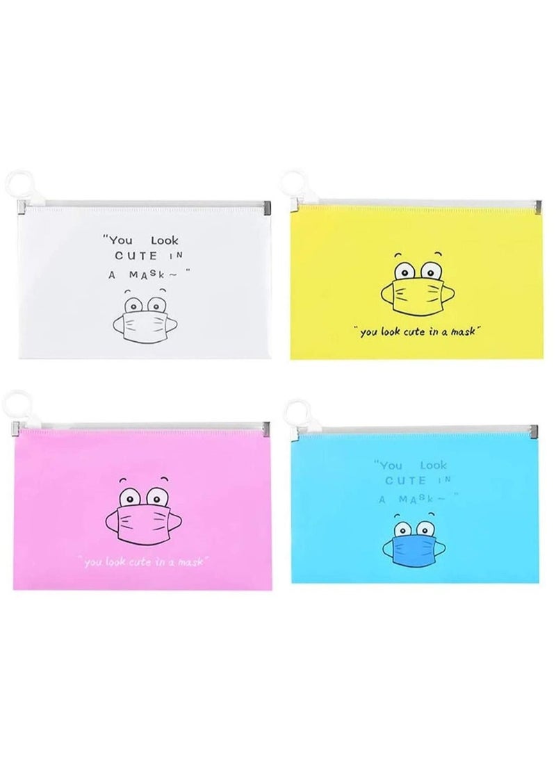 Y&D 4PCs Portable Transparent Plastic Face Coverings Storage Clip Bags Waterproof Easy Carry Case Box Organizer Mouth Bandanas Dustproof Foldable Cleaning Multicolours Cute Printed Durable  - Image 1