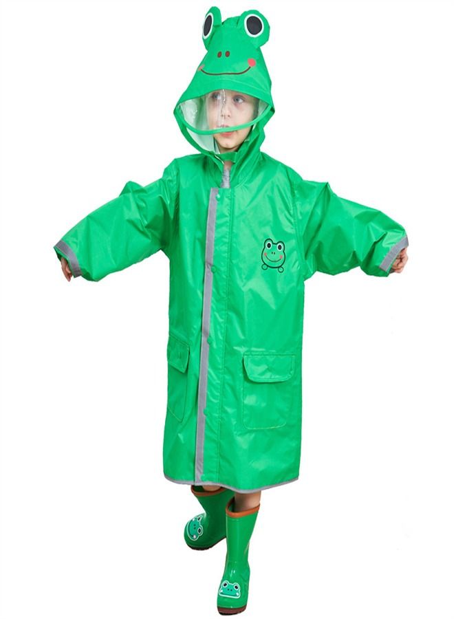 Loquat Children's Raincoat Full Picture Printed Thin Hooded Poncho Green 