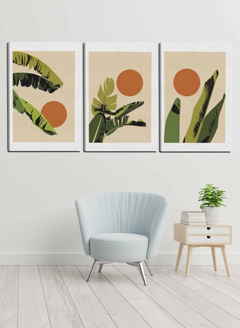 LOWHA Set Of 3 Framed Canvas Wall Arts Stretched Over Wooden Frame, Abstract Tropical Plant Paintings, For Home, Living Room, Office Decor - Image 3