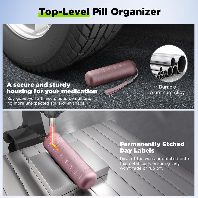 Zannaki Metal Moisture Proof Weekly Pill Organizer, Stackable Aluminum Alloy BPA Free Travel Hiking 7 Day Pill Box Case Waterproof and Large Compartment to Hold Pills, Vitamins, Fish Oil, Supplements - Image 5