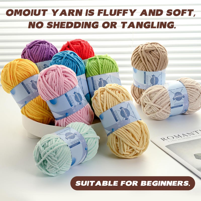 OMoiut 4 Pack Chunky Chenille Yarn for Crocheting, Baby Yarn for Crocheting Soft Blankets, Bulky Yarns for Crochet Amigurumi, 400g (297yds) Fluffy Velvet Yarns for Hand Knitting (4 Light Green) - Image 4