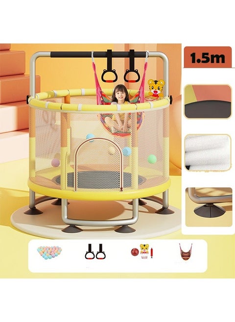 ترامبولين للأطفال بطول 1.5 متر، قضيب أفقي داخلي للمنزل، سرير كذاب مع شبكة دائرية لل، حلقة  على شكل كرة أوشن، كرة سلة، كيس رمل، كوب شفط متأرجح