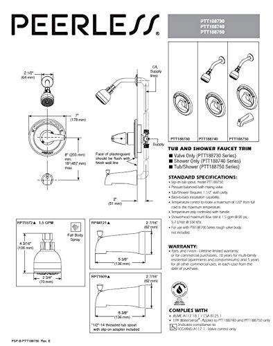 Peerless Single-Function Shower Handle Valve Trim Kit, Oil-Rubbed Bronze PTT188730-OB, (Compatible only with Peerless tub and shower valve - PTR188700) - (Valve Sold Separately) - Image 2