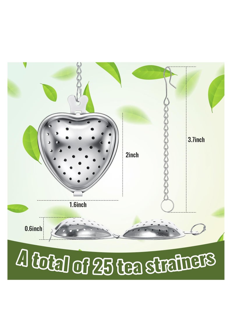 Generic - 20 Pcs Heart-Shaped Stainless Steel Tea Strainers, Loose Leaf Infusers with Extended Chain Hook, Perfect for Seasonings and Tea Diffusing in Cups and Bottles (Silver) - Image 1