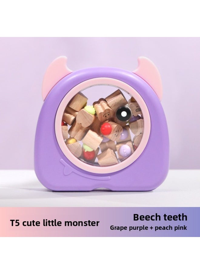 Generic T5 Cute Little Monster Children Toothpick Memory Box Teeth Hair Preservation Storage Baby Tooth Collection Cottonwood-Color:Grape Purple + Peach Powder  - Image 1