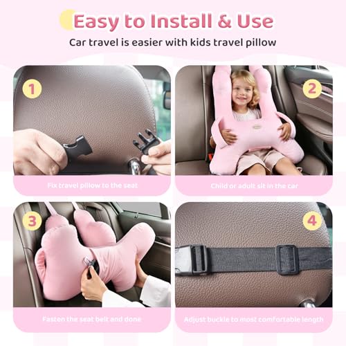FLORICH Kids Travel Pillow, Car Sleeping Travel Pillow for Kids, Washable H-Shaped Pillow for Adults and Children to Support Head and Body for Road Trips Pillow for Car (Pink) - Image 5