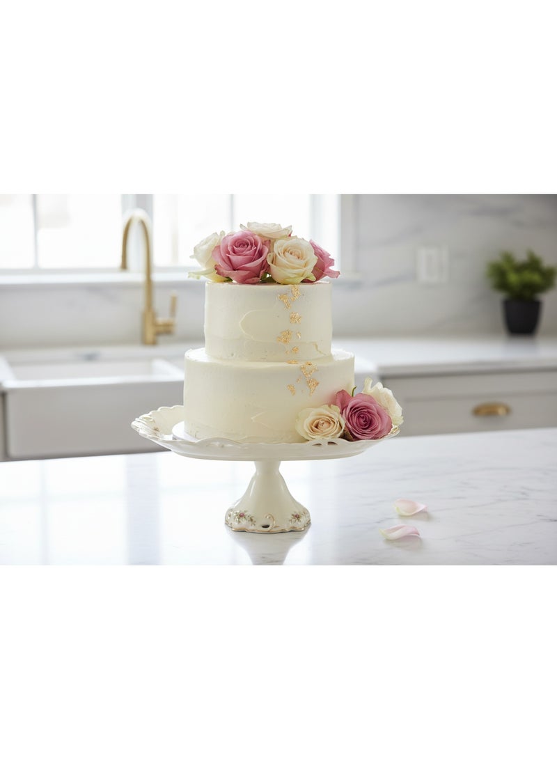 AKDC Angela Ceramic Cake Stand & Serving Tray – Floral Rose Design with Gold Trim 36*19cm - Image 4