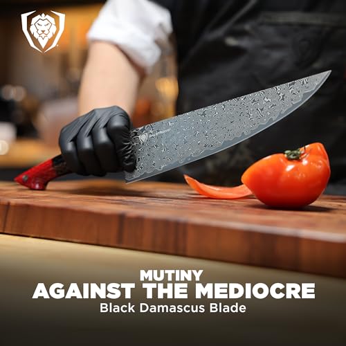 Dalstrong Chef Knife - 9.5 inch Blade - AUS-12V Exclusive Japanese Steel - Black Damascus Full Tang - Honeycomb Handle - Chef's Knife - Scorpion Series - Razor Sharp Kitchen - Leather Sheath - Image 5