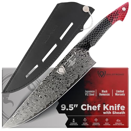 Dalstrong Chef Knife - 9.5 inch Blade - AUS-12V Exclusive Japanese Steel - Black Damascus Full Tang - Honeycomb Handle - Chef's Knife - Scorpion Series - Razor Sharp Kitchen - Leather Sheath - Image 1