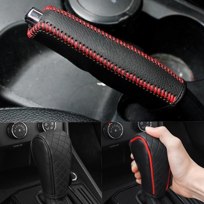 Black Universal Car Handbrake Gear Shift Cover Protector Interior Handle Sleeve - Image 3