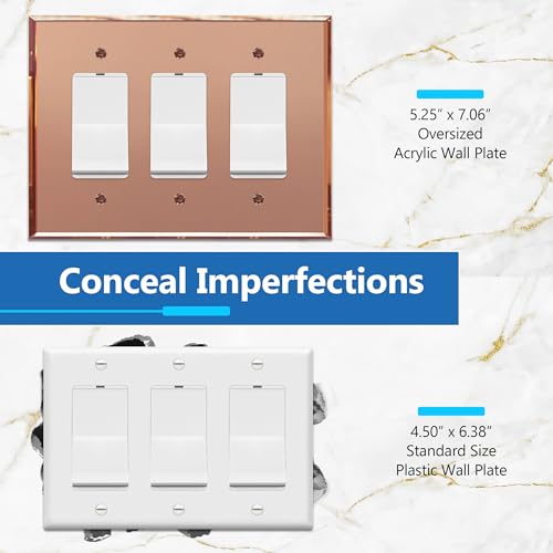 LIDER Reflective Decorator Wall Plate Mirrored Light Switch Plate Plexiglass Outlet Cover Oversized 3Gang 525 x 706 LWP33OARG Acrylic Mirror Glass Rose Gold 1Pack - Image 3