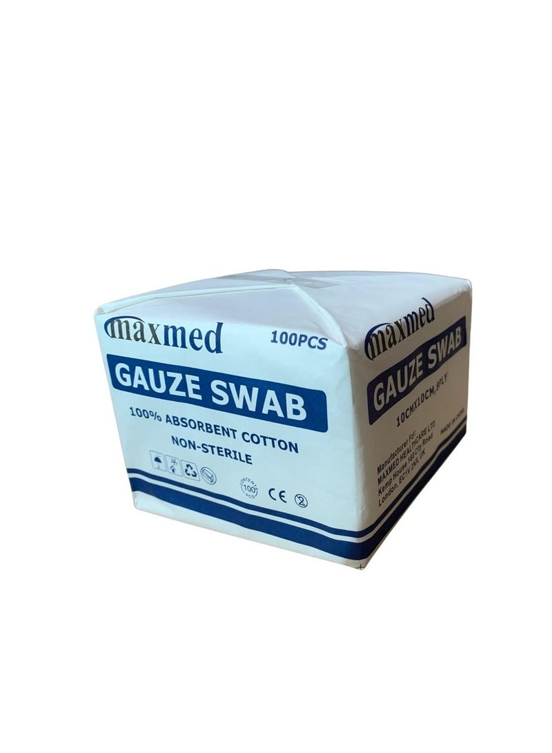 MAXMED Gauze Swabs for Wound Dressing |  10cm x 10cm Non Sterile,  100-Piece,8-Ply Cotton & Highly Absorbent| Gauze Sponge-Pads for Wound Care & Home First Aid Kits - Image 2