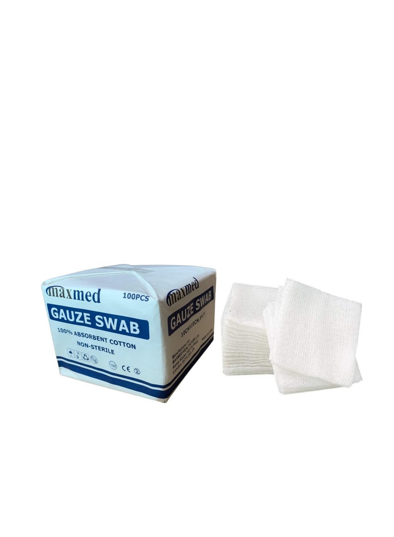 MAXMED Gauze Swabs for Wound Dressing |  10cm x 10cm Non Sterile,  100-Piece,8-Ply Cotton & Highly Absorbent| Gauze Sponge-Pads for Wound Care & Home First Aid Kits - Image 1