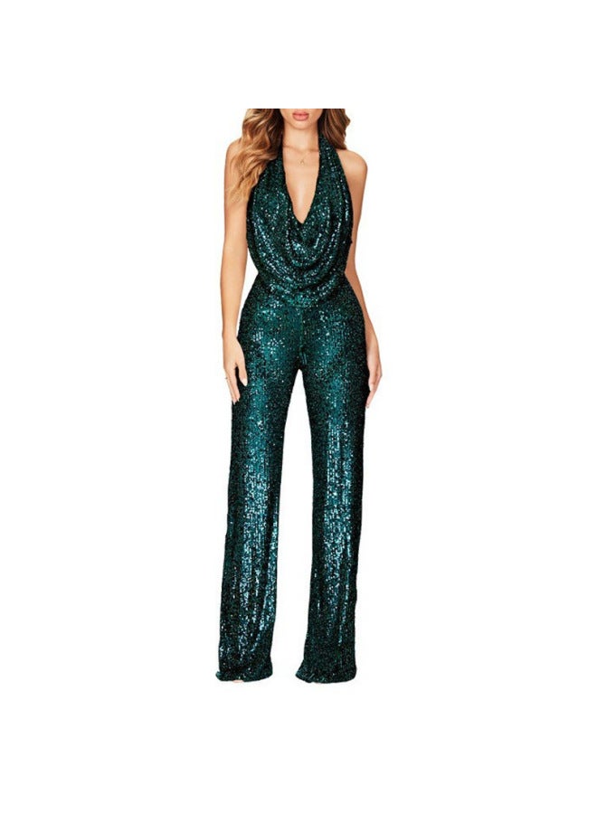 European And American New Summer Jumpsuit Women's Sleeveless Halter Sequined Jumpsuit Women