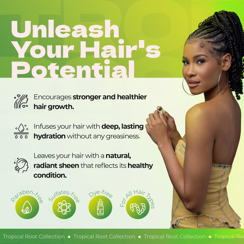Bronner Bros Bronner Bros Tropical Roots Stimulating Growth Oil - Hair Growth Products with Vitamin A & D, Guava & Pineapple Extracts - Sulfate & Paraben- Free Scalp Stimulator, Nourish, Moisturize Hair - 8oz - Image 3