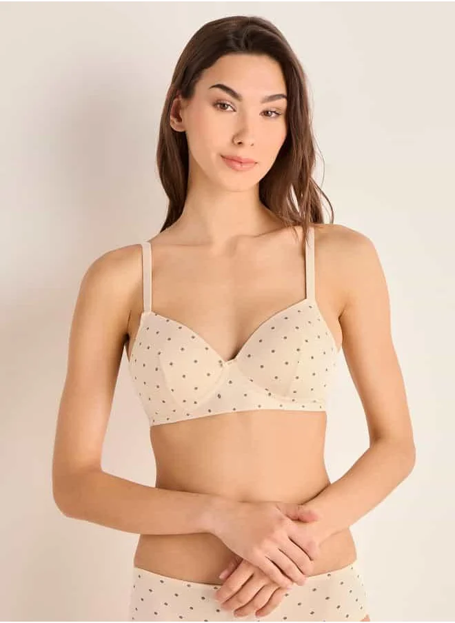 فاف Printed Support Bra with Bow Detail and Adjustable Straps