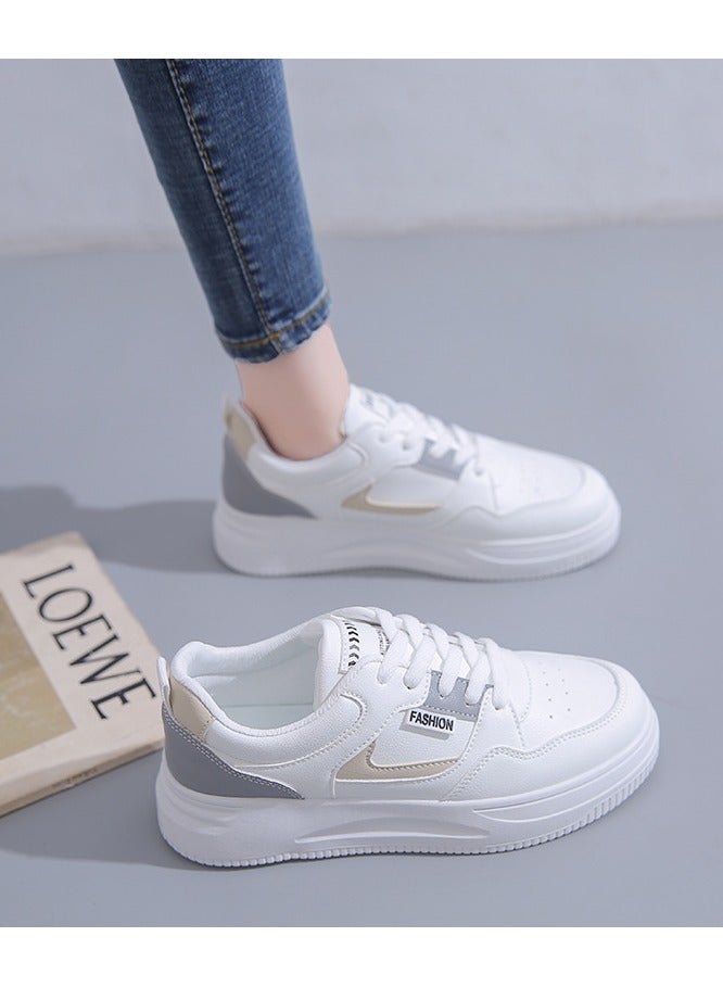 NIBEMINENT Women's Casual & Fashion Sneakers, Letter Patch Color Block Skate Shoes, Low Top Lace Up Shoes  - Image 2