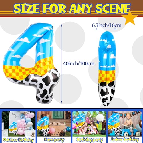 AXBMM 40 Inch Number 4 Balloon Blue Clouds Cartoon Story Balloons Toy Inspired Party Supplies for Birthday Garland Arch Kit Farm Favor Number 4 - Image 5