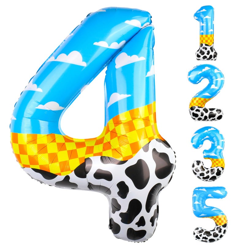 AXBMM 40 Inch Number 4 Balloon Blue Clouds Cartoon Story Balloons Toy Inspired Party Supplies for Birthday Garland Arch Kit Farm Favor Number 4 - Image 3
