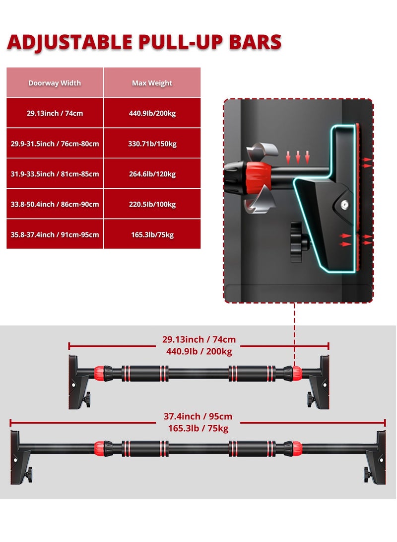 بيت الشاي قضيب السحب الداخلي (74-95)، قضيب سحب داخلي (74-95)، قضيب سحب منزلي وصالة ألعاب رياضية بدون براغي مع عرض قابل للتعديل، قضيب تدريب الجزء العلوي من الجسم المثبت على الحائط، معدات تدريب القوة لتمارين اللياقة البدنية - Image 5