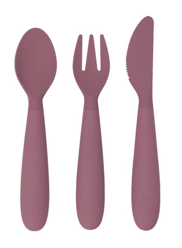 ezpz Happy Utensils - 100% Bpa Free Fork, Spoon & Knife For Toddlers + Preschoolers + Self-Feeding- 24 Months+ - Mauve - Image 1