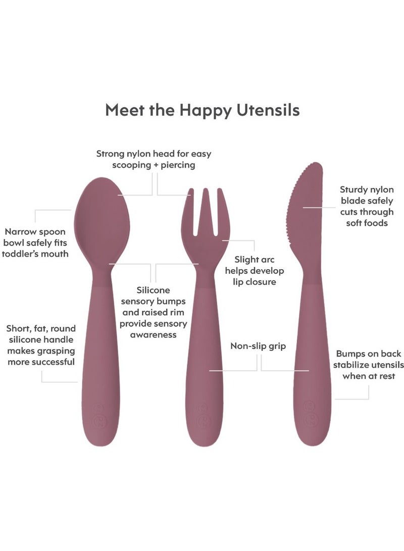 ezpz Happy Utensils - 100% Bpa Free Fork, Spoon & Knife For Toddlers + Preschoolers + Self-Feeding- 24 Months+ - Mauve - Image 3