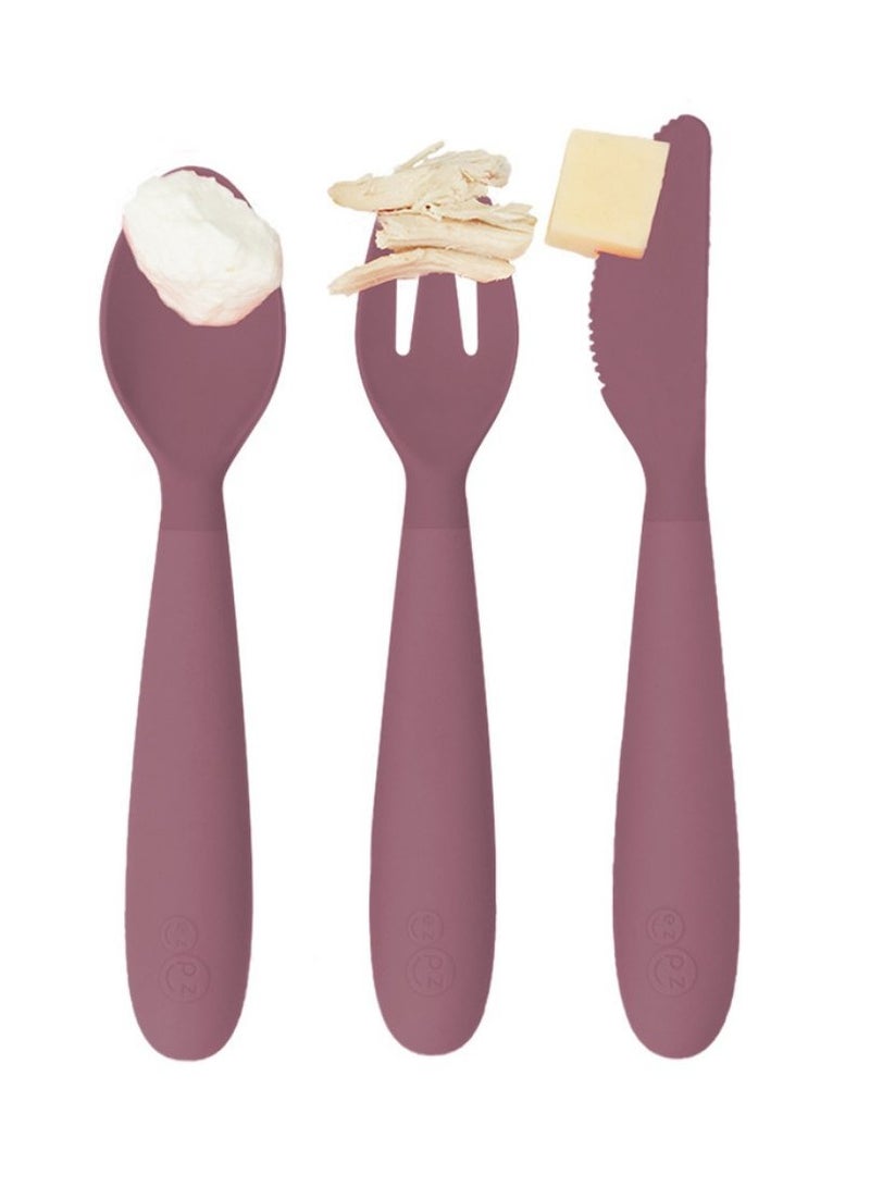 ezpz Happy Utensils - 100% Bpa Free Fork, Spoon & Knife For Toddlers + Preschoolers + Self-Feeding- 24 Months+ - Mauve - Image 5