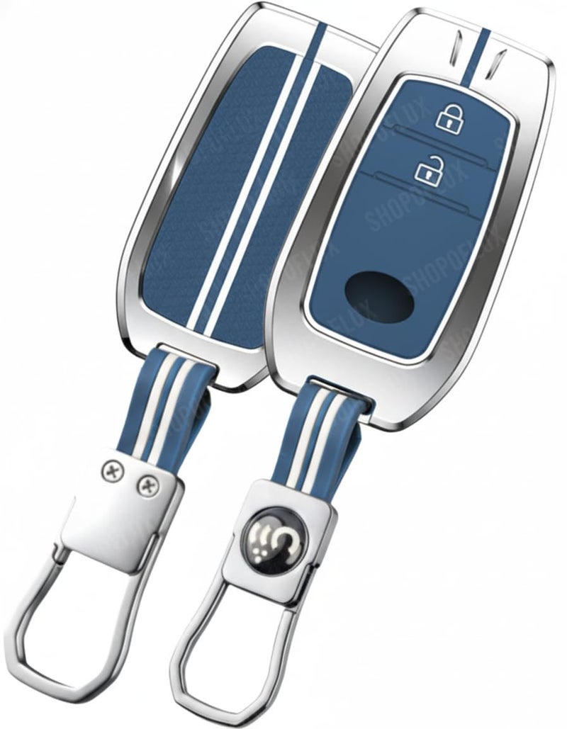 SHOPOFLUX Metal Key Cover Compatible with Toyota Innova Crysta, Hilux, Invicto 2 Button Smart Only (Metal Blue Silicone) - Image 1