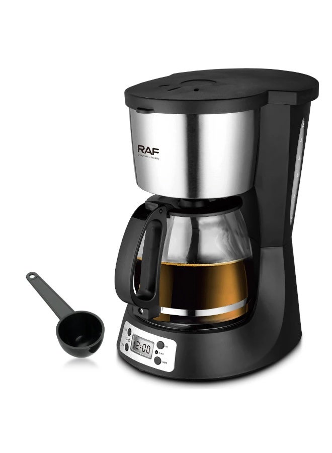 آر إيه أف ماكينة تحضير القهوة RAF بقوة 1000 واط - ماكينة تحضير قهوة بالتنقيط كهربائية سعة 1.5 لتر مع إبريق زجاجي ومؤقت قابل للبرمجة - Image 2
