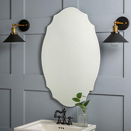 Quality Glass Frameless Glass Oval Mirror For Wall Mount Bathrooms Home Decor Silver 16 X 24 Inches