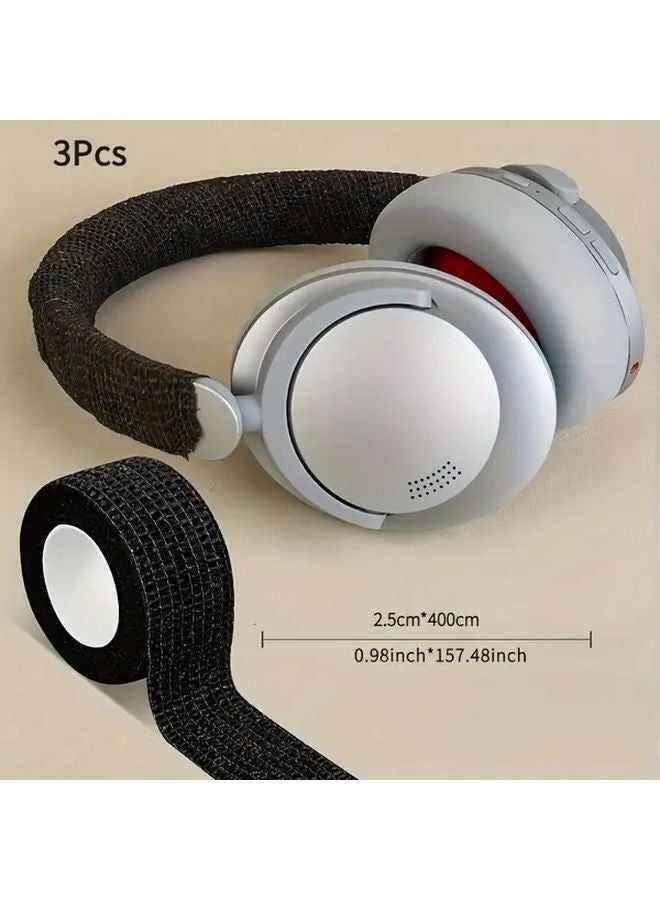 3pcs Black Earphone Protective Covers with Sponge Headband Anti Slip Sweat Absorbent - Image 1